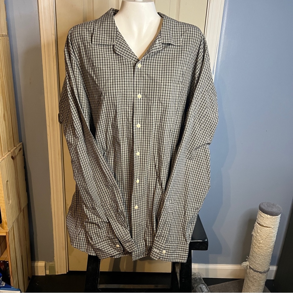 Ralph Lauren Polo Golf Shirt Adult XL Black Check Button-Down Long Sleeve Mens